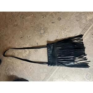 Margot Genuine Leather Black Fringe Shoulder Bag